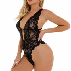 3WISHES Strappy Lace Lingerie Teddy Teddy Lingerie
