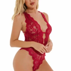 3WISHES Strappy Lace Lingerie Teddy Teddy Lingerie