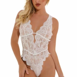 3WISHES Strappy Lace Lingerie Teddy Teddy Lingerie