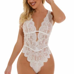 3WISHES Strappy Lace Lingerie Teddy Teddy Lingerie