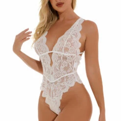 3WISHES Strappy Lace Lingerie Teddy Teddy Lingerie