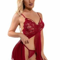 3WISHES Lingerie Mesh And Lace Flutter Babydoll