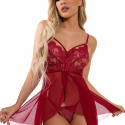 3WISHES Lingerie Mesh And Lace Flutter Babydoll