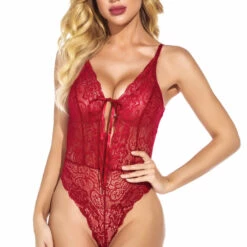 3WISHES Tie Front Lace Teddy