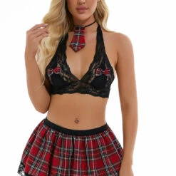 3WISHES Time To Play Plaid Set Lingerie Costumes