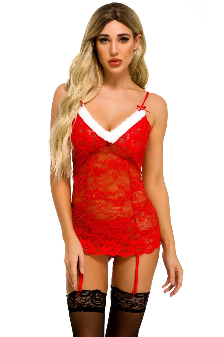 3WISHES Lingerie Santa's Favorite Lace Chemise 2 3WISHES Lingerie Santa's Favorite Lace Chemise