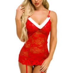 3WISHES Lingerie Santa's Favorite Lace Chemise