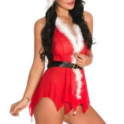 3WISHES Hooded Santa Lingerie Babydoll Babydoll Lingerie