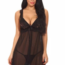 3WISHES Lingerie Ruffled Mesh Babydoll
