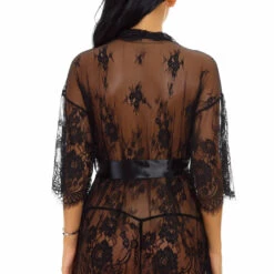 3WISHES Eyelash Lace And Mesh Robe