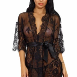 3WISHES Eyelash Lace And Mesh Robe