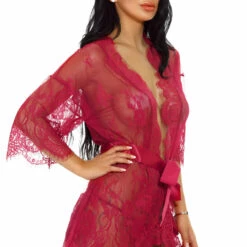 3WISHES Eyelash Lace And Mesh Robe
