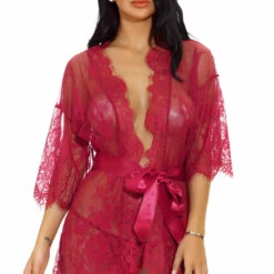 3WISHES Eyelash Lace And Mesh Robe