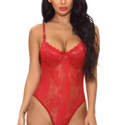 3WISHES Teddy Lingerie Romantic Rose Lace Teddy