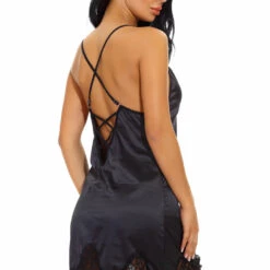 3WISHES Chemise Lingerie Satin And Lace Sleepwear Chemise