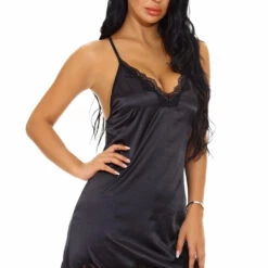 3WISHES Chemise Lingerie Satin And Lace Sleepwear Chemise