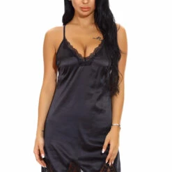 3WISHES Chemise Lingerie Satin And Lace Sleepwear Chemise