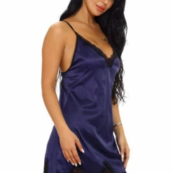 3WISHES Chemise Lingerie Satin And Lace Sleepwear Chemise