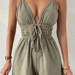 3Wishes Khaki Green Romper Tops