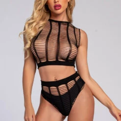 3WISHES Slashed Crop Top Set