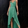 3WISHES Elegant Emerald Satin Dress