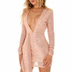 3Wishes Long Sleeve Glitter Wrap Dress