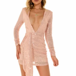 3Wishes Long Sleeve Glitter Wrap Dress
